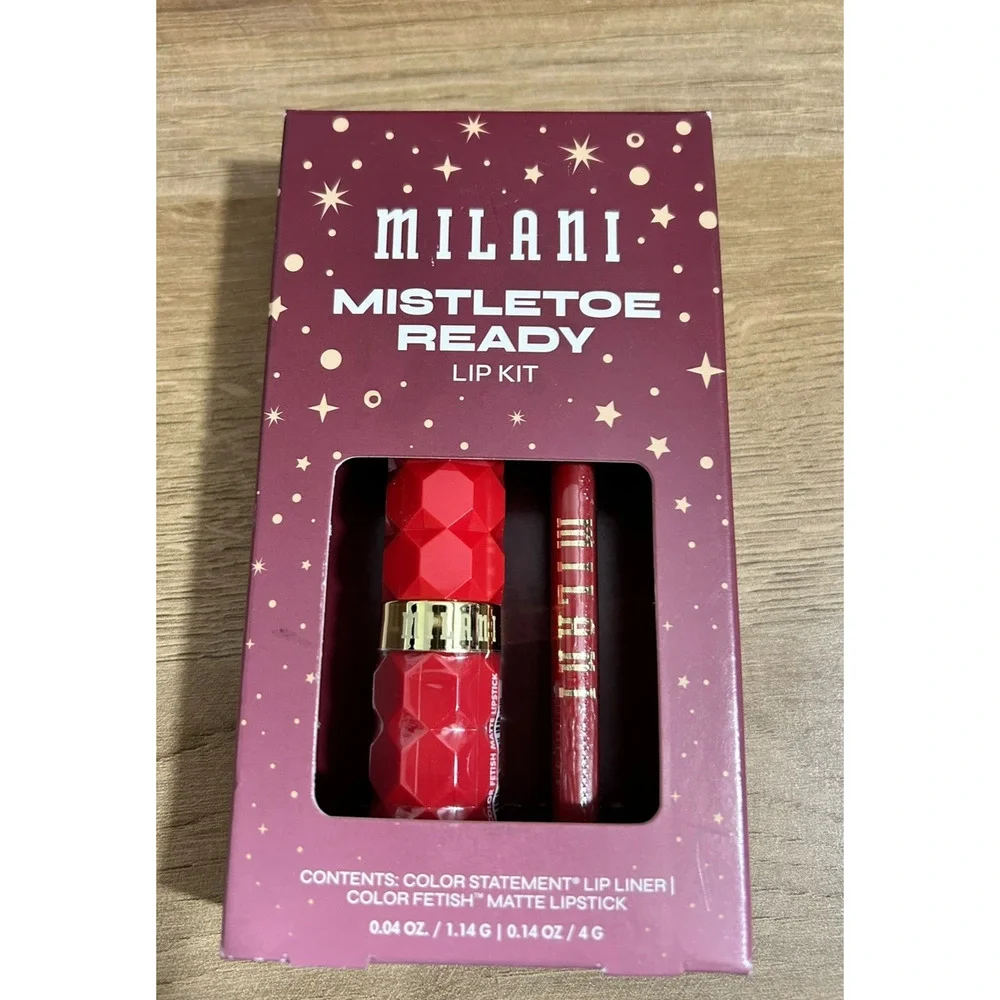Milani Mistletoe Ready Lip Kit Fetish Matte Lipstick 02 True Red 390 Red Flag